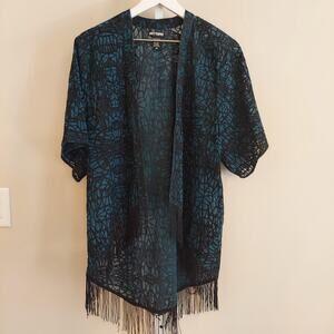 Hot Topic Velvet Burnout Kimono Cardigan Fringe Goth Whimsigoth Fairy Small‎